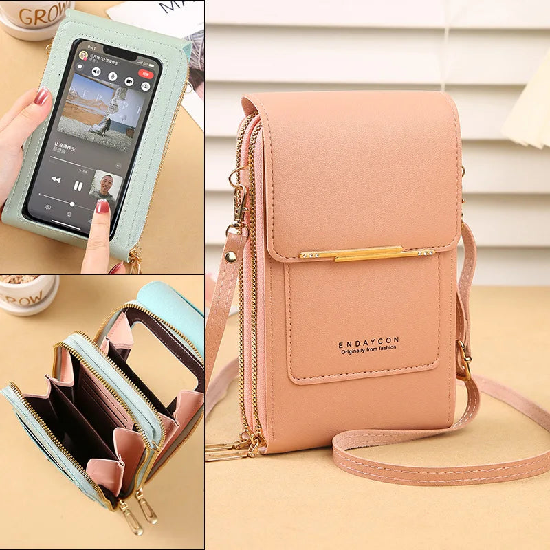Women’s Mini Crossbody Handbag Purse, Touch Screen Phone BagS, Multi Card Zipper PU Leather Shoulder Bags for Daily Shopp Dating