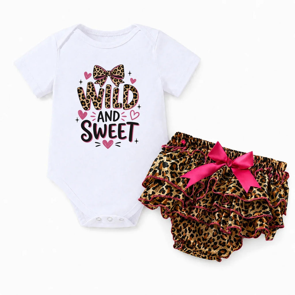 Baby Girl 2pcs Outfit Wild and Sweet Leopard Print Short Sleeve