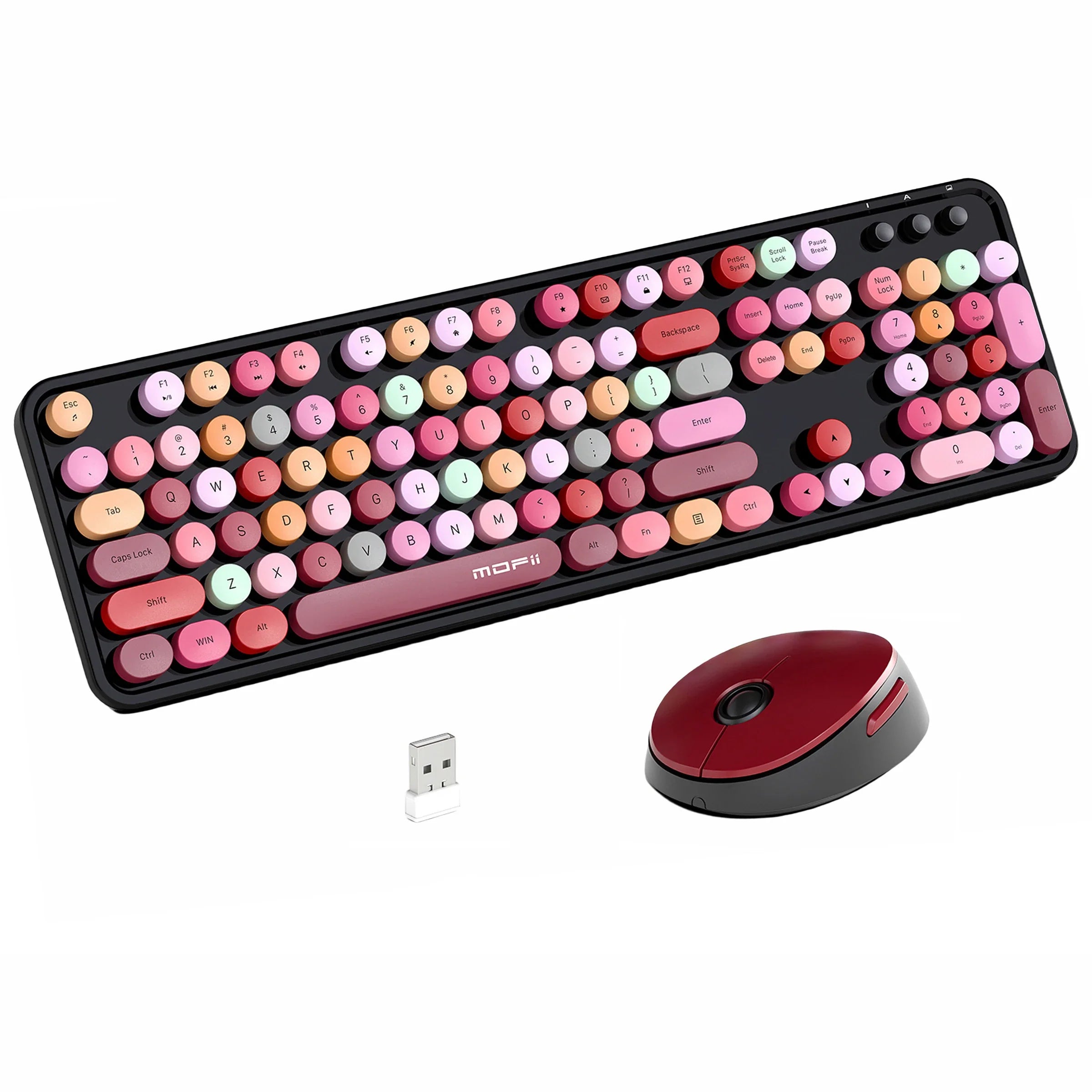 MOFii Sweet Wireless Keyboard Mouse Combo, Milk Tea Gradient Retro Round Keyboard, Silent for Women, US QWERTY