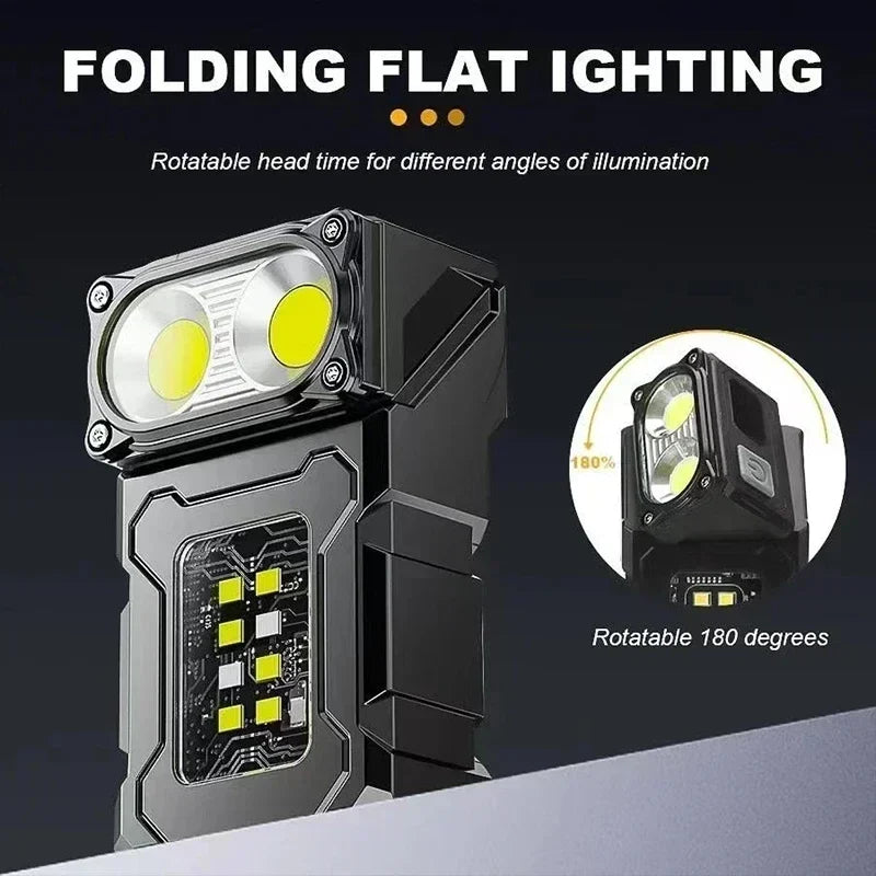 2/1Pcs Portable Flashlight Super Bright MINI USB Rechargeable LED Tail MagnetTorch with COB Emergency Light for Camping Hiking