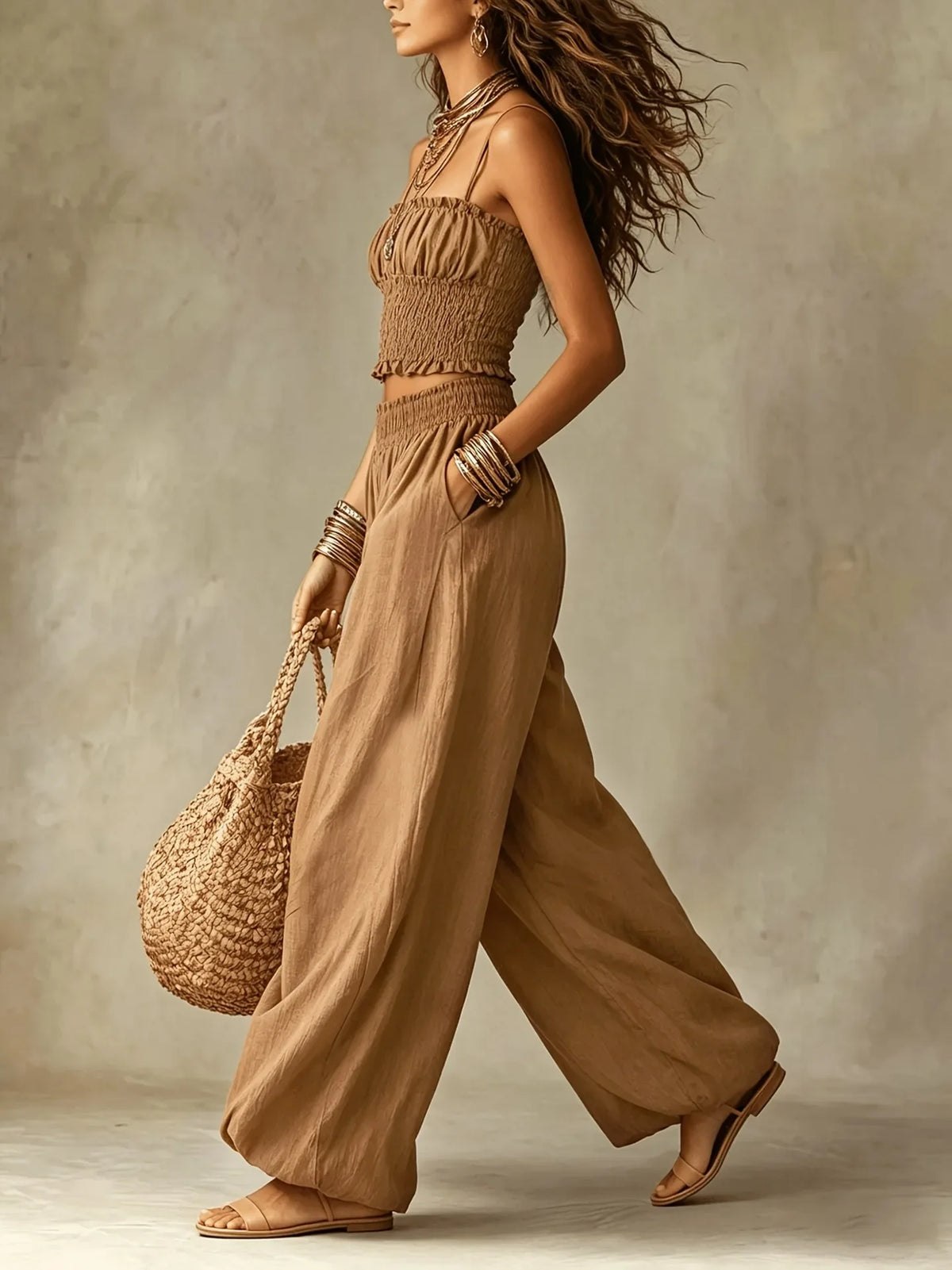 Fashion 2 Piece Sets Women Clothes Summer Casual Spaghetti Strap Top and Lantern Pants Suit Matching Two Piece Set Outfits