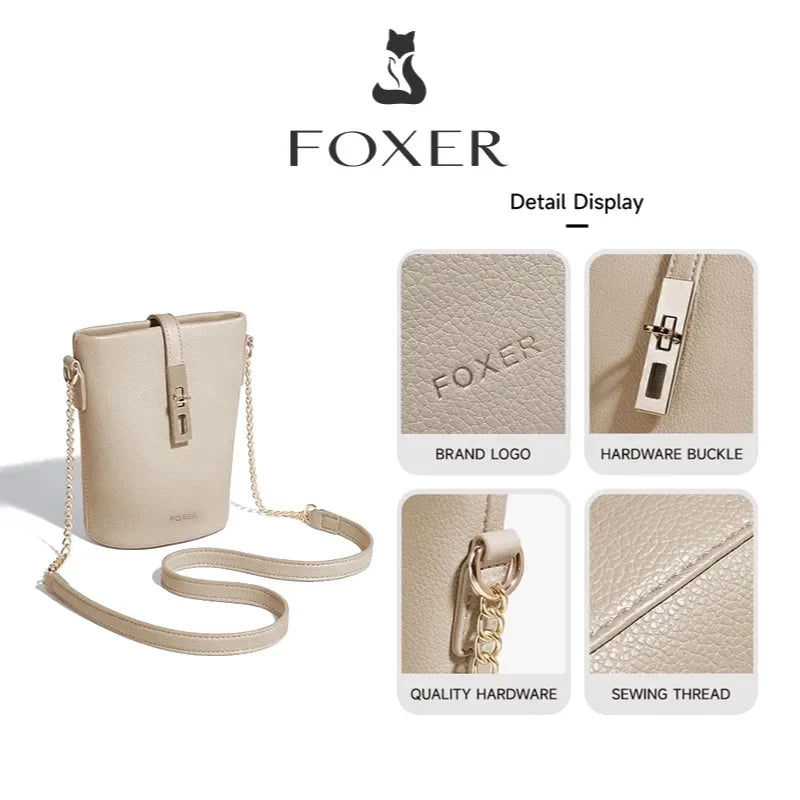FOXER Chic Women's Shoulder Bag PU Leather Fashion Phone Bag Simple Lightweight Girl Travel Bag Small Crossbody Bag Purse