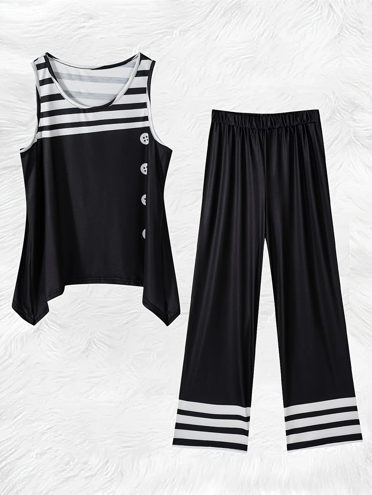 Printed Design Spring and Summer collection Black And White Stripes Pattern vacation style women's pants suit