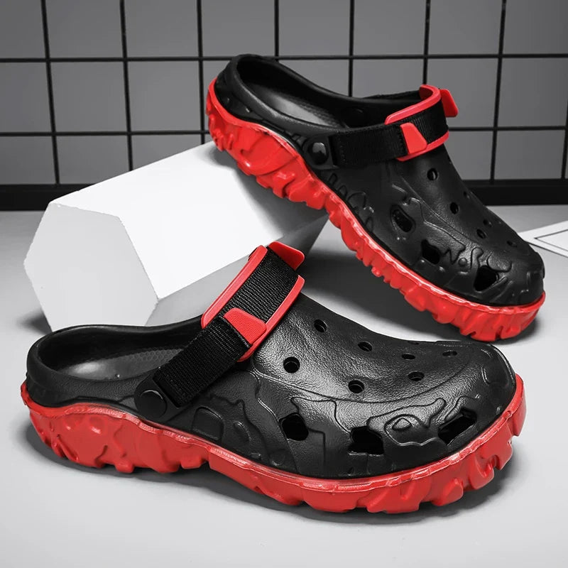Sandals for Men Black Red Breathable Home Slippers Outdoor Fashion