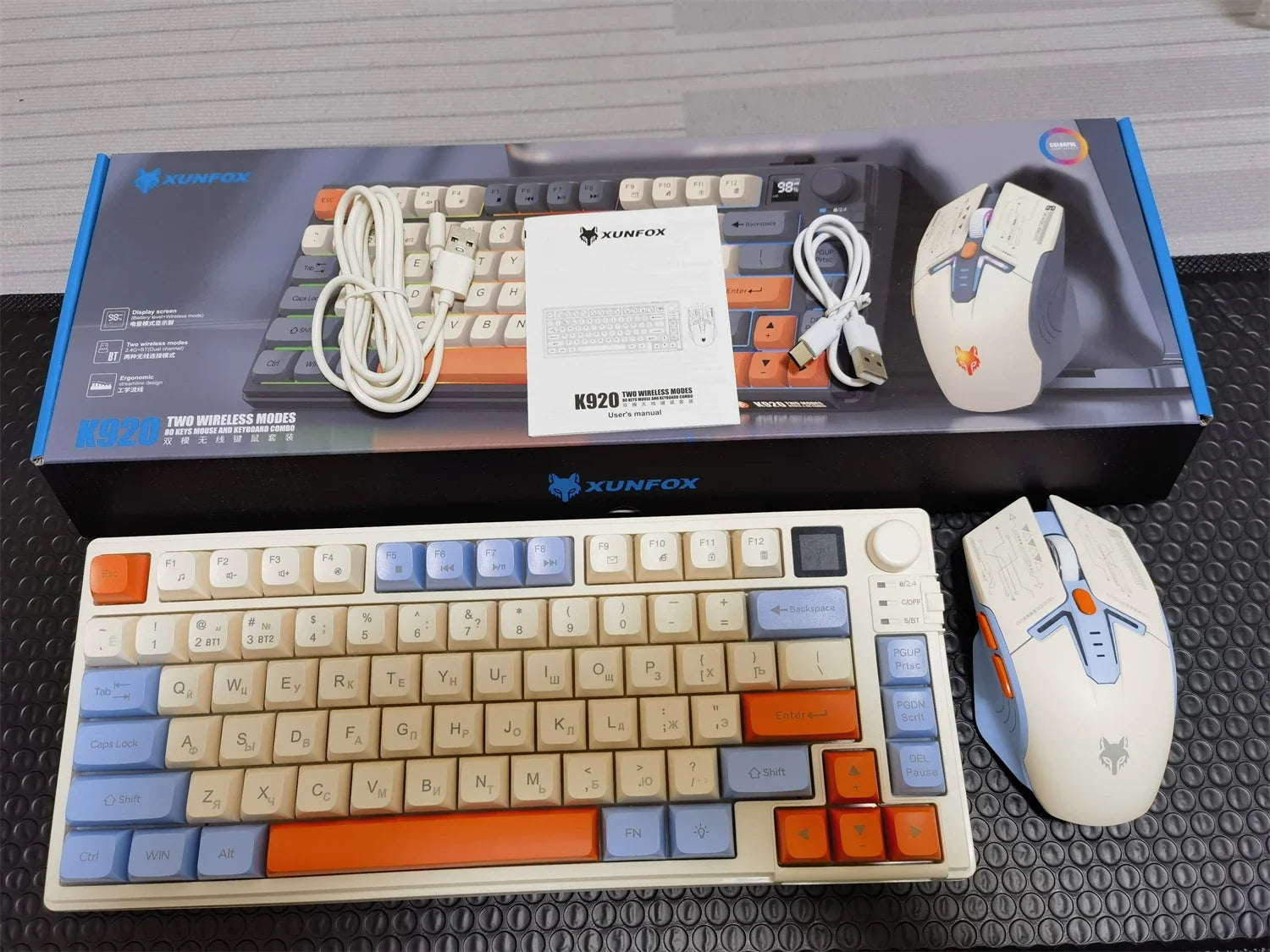 YQT K92™ Wireless Keyboard & Mouse Set – 80% Layout, Bluetooth & 2.4G, Cool Mixed Backlight, Smart Volume Knob, 2000mAh Type-C, English/Spanish/Russian/Arabic/Korean | FlipStylez LLC®