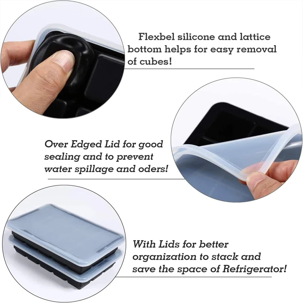 15 Grid Silicone Ice Cube Molds Reusable Big Ice Tray Mold Durable Ice Mould With Lid for Bar Pub Whiskey Cocktail