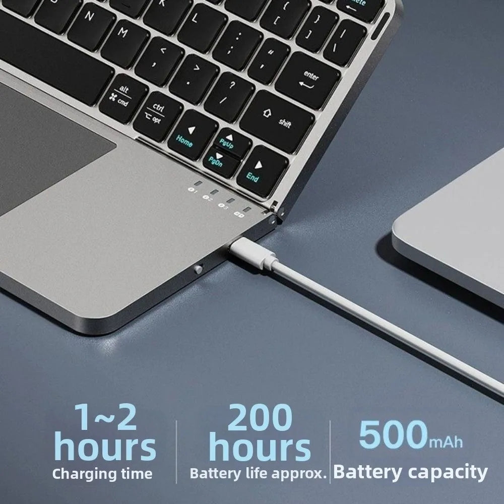 Bluetooth 5.3 Wireless Bluetooth Keyboard Portable Detachable Foldable Keyboard with Touchpad Universal Rechargeable Keyboard