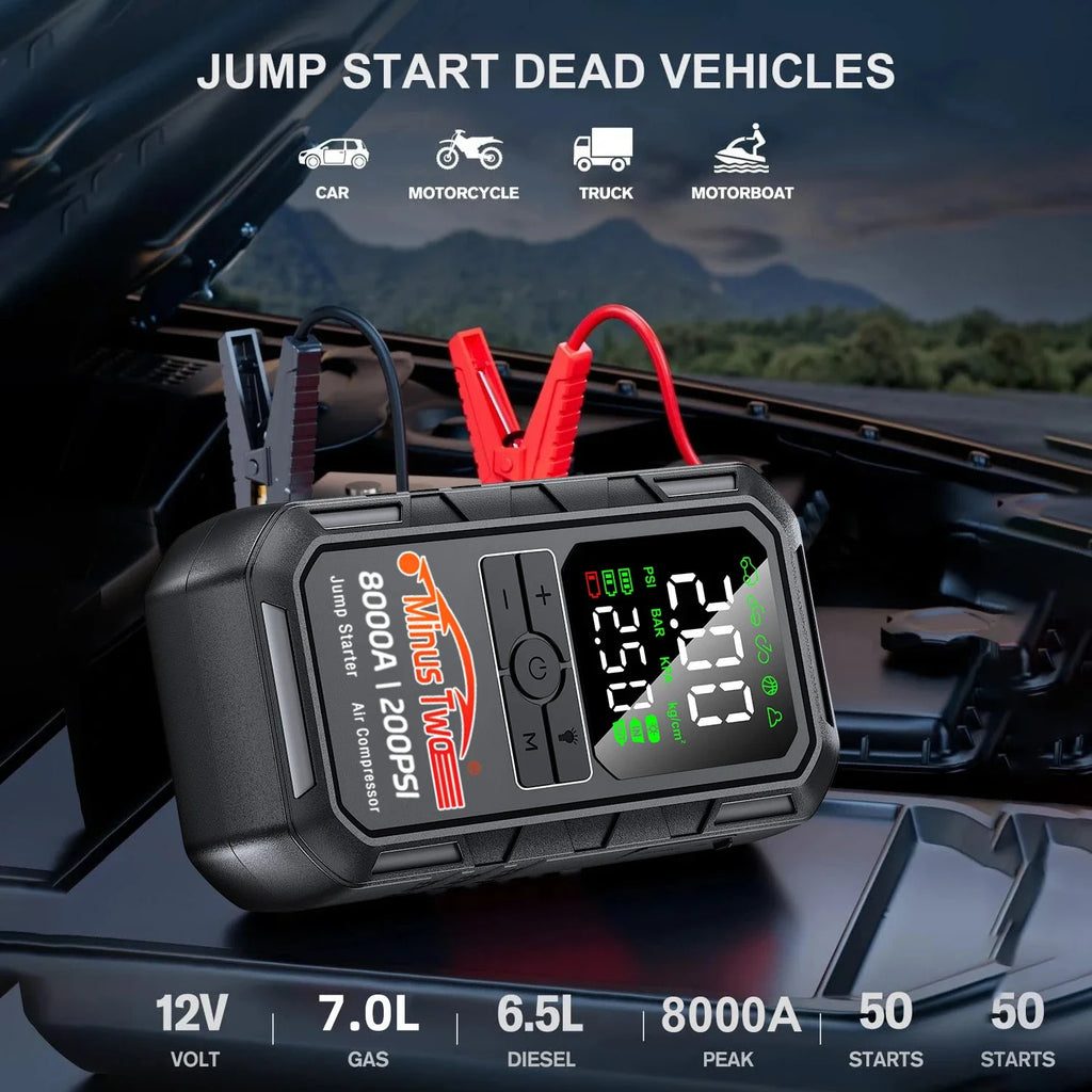 4-In-1 Car Jump Starter with Air Compressor Peak 4000a Auto Battery