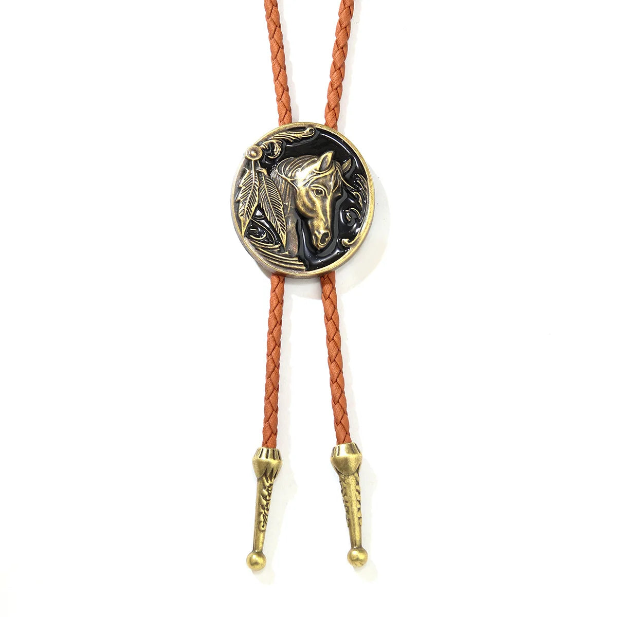 2026 New Western Horse Head Relief Bolo Tie with Braided Leather Cord & Metal Tips Vintage Cowboy Necklace Adjustable Necktie