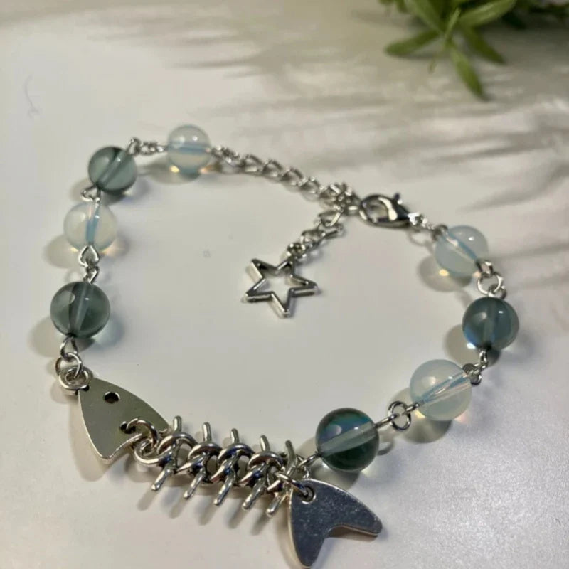 Fishbone Beads Bracelet | Fish Jewelry Gifts | Star & Bead | Cute Minimalist Earrings | Unique Sealife Bracelet | Kawaii Animal