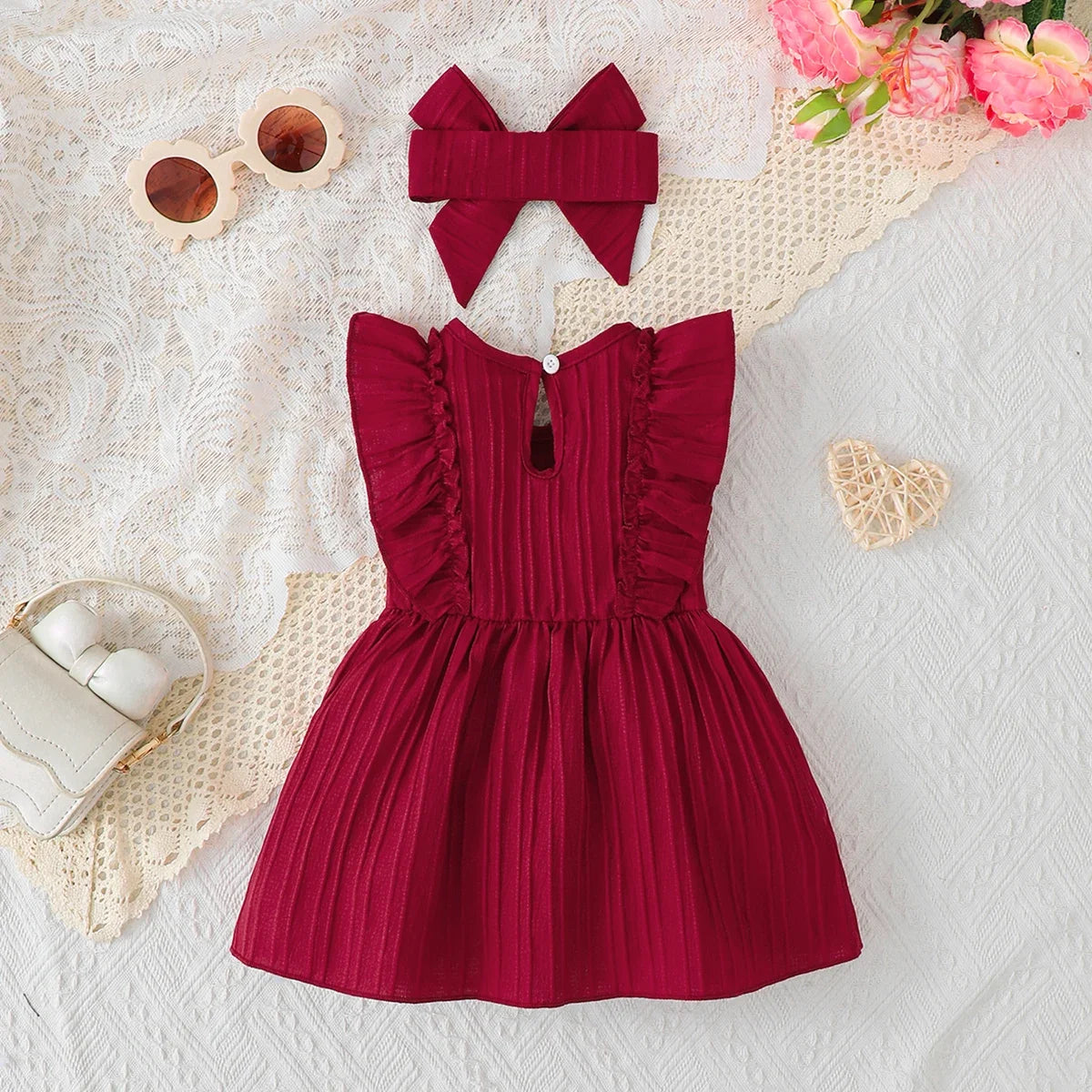 Baby Girl's Sleeveless Dress Solid Color Ruffled Edges Fashion Summer