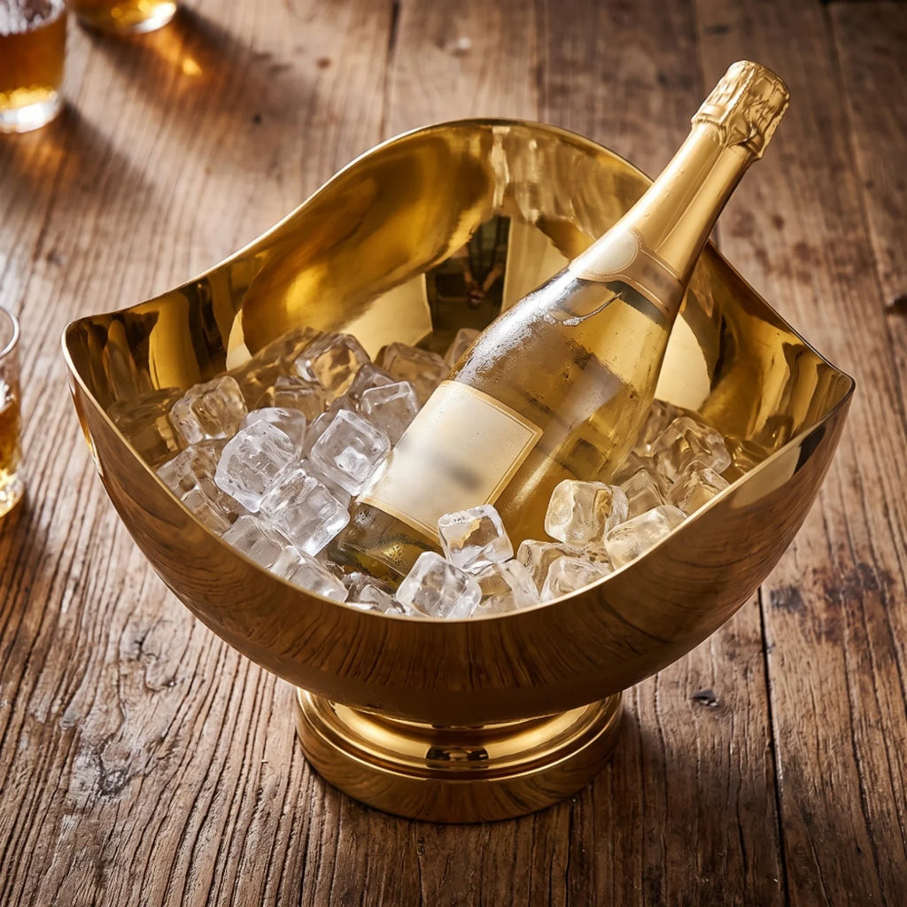 Champagne Bowl Irregular Wine Chiller Bowl Wine Cooler Container Decorative Metal Basket Large-Capacity for Hosts, Parties