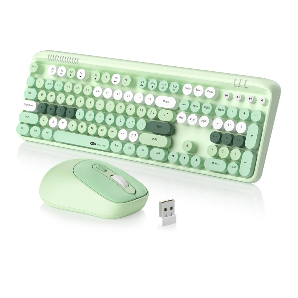 MageGee V920™ Wired Keyboard & Wireless Mouse Combo – 104 Keys, Ergonomic, FN Multimedia, 3-Level DPI, Power Saving, Green, Gray, Sky Blue, Purple & Pink | FlipStylez LLC®