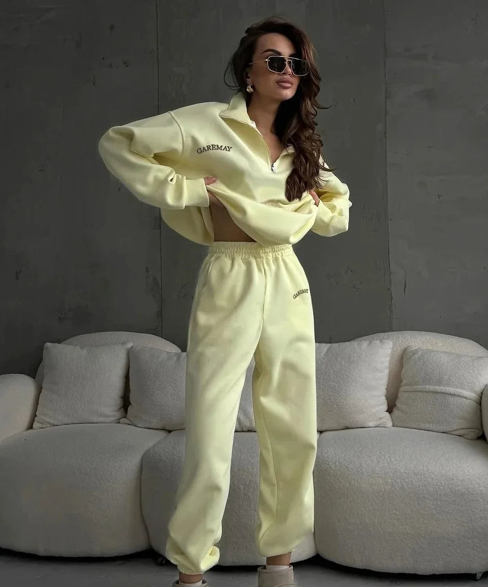 Autumn Women's Tracksuit with Zipper Oversize Hoodie Classic Two Piece
