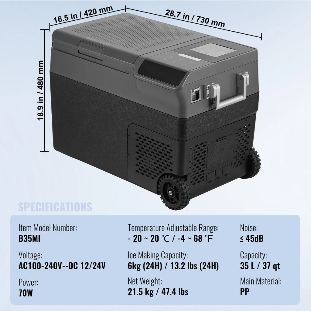 SucceBuy 35L Portable Car Refrigerator with Ice Making Function 12 Volt Car Refrigerator Fridge Single Zone Portable Freezer
