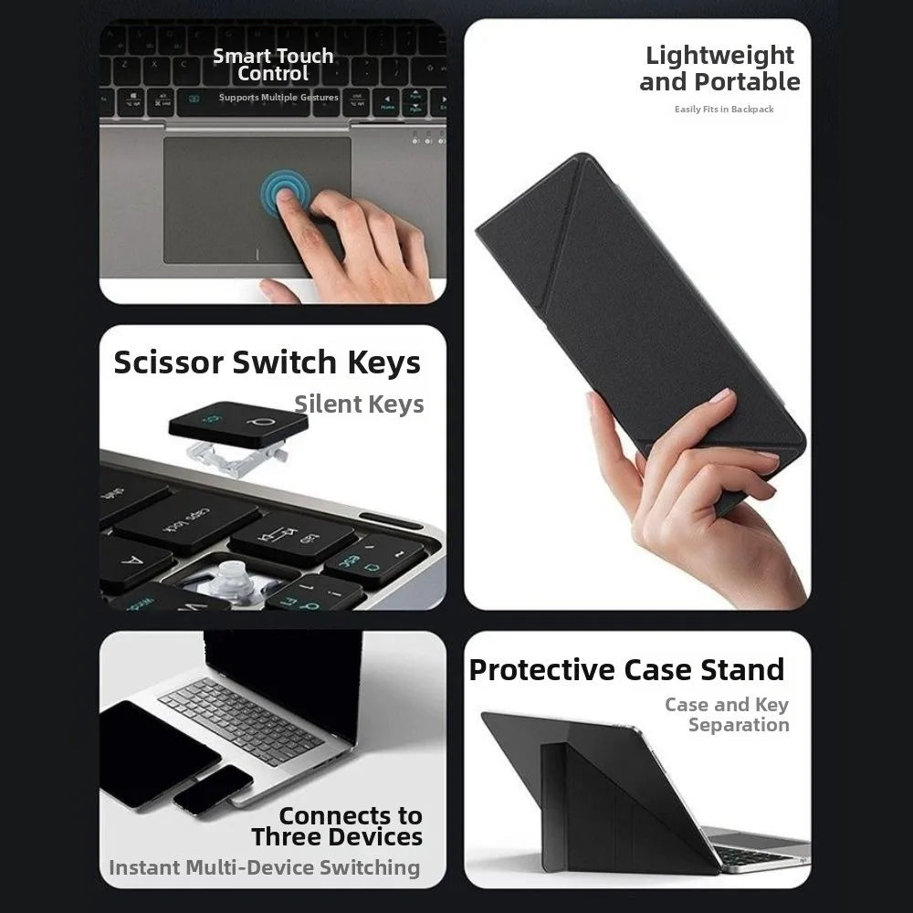 Bluetooth 5.3 Wireless Bluetooth Keyboard Portable Detachable Foldable Keyboard with Touchpad Universal Rechargeable Keyboard