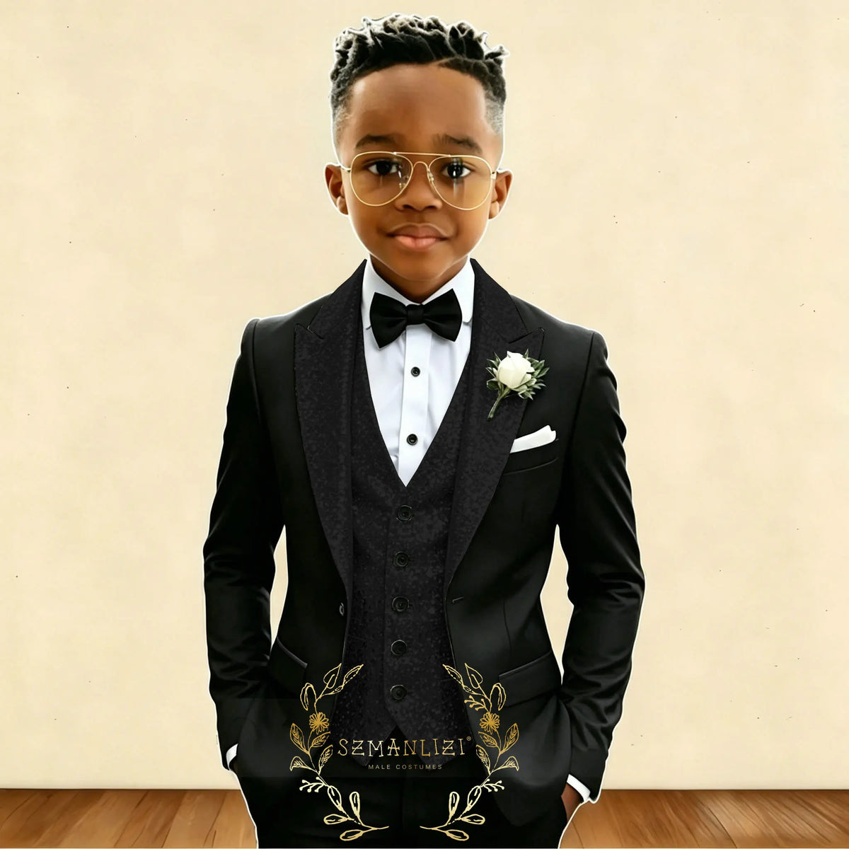 Black And Gold Sequin Boy's Suit Attire Peaked Lapel Children Wedding Party Tuxedos 3 Pieces Sets costume garçon cérémonie 2026