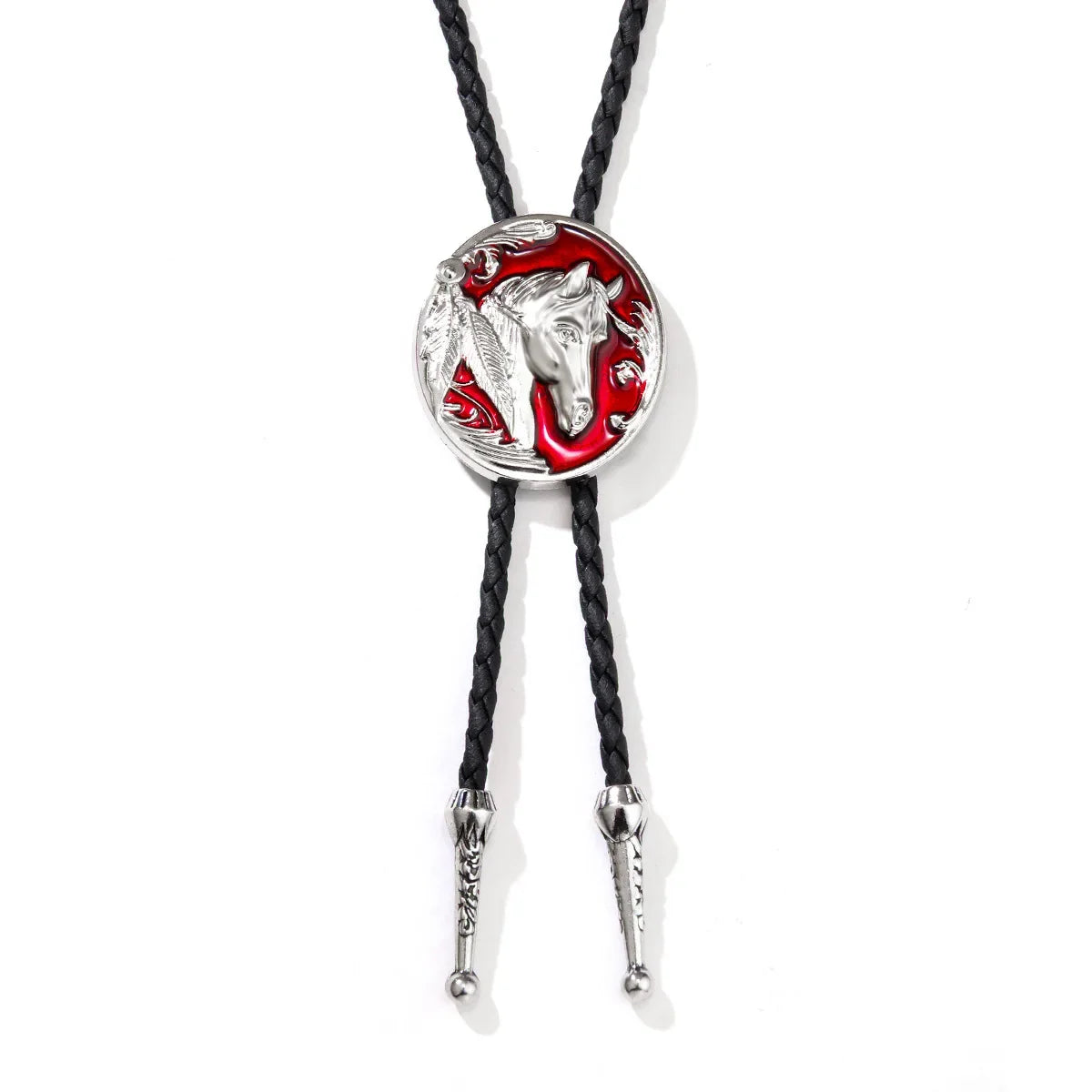 2026 New Western Horse Head Relief Bolo Tie with Braided Leather Cord & Metal Tips Vintage Cowboy Necklace Adjustable Necktie
