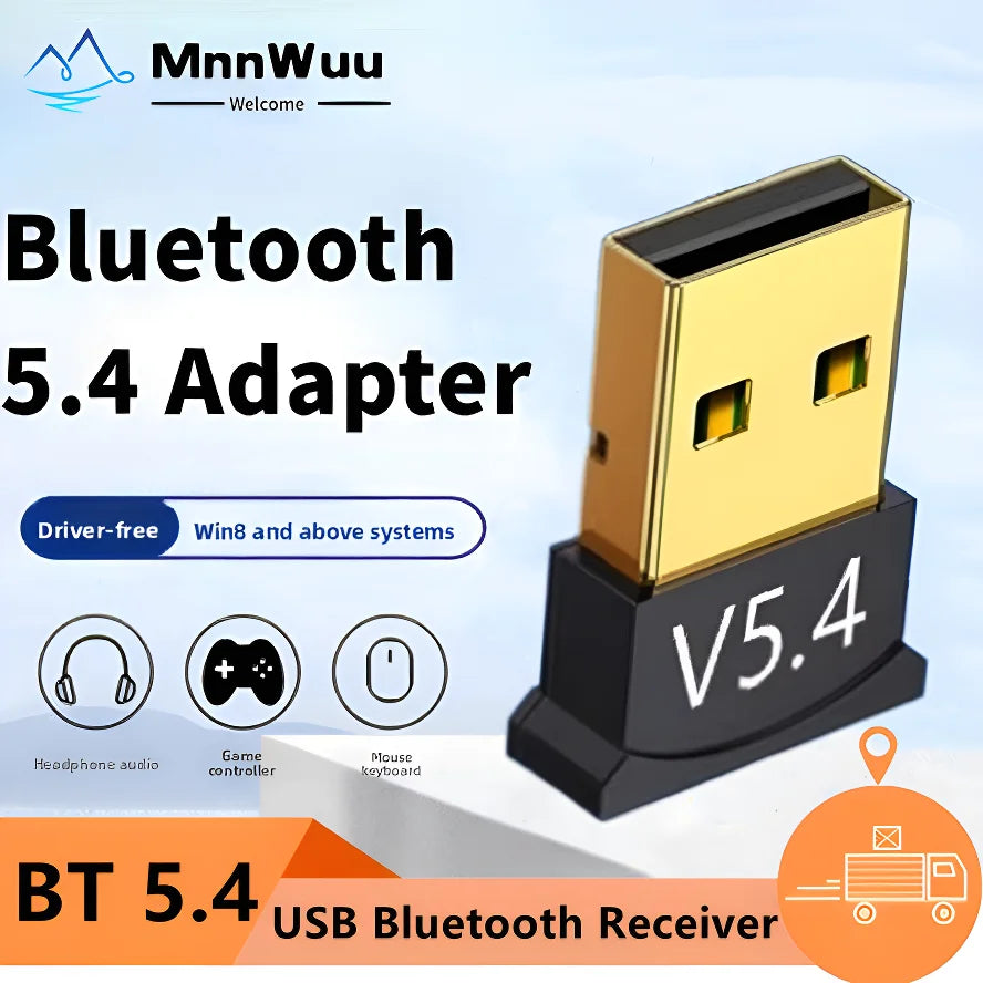 MnnWuu USB Bluetooth Adapter 5.4/5.3/5.0 – Wireless Dongle for PC Laptop | Connects 7 Devices | Plug & Play | FlipStylez LLC®