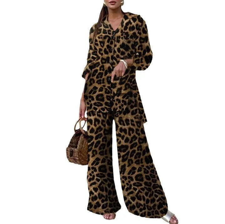 Autumn Fashion Leopard Print Women's Suit Two-Piece Retro Street Print