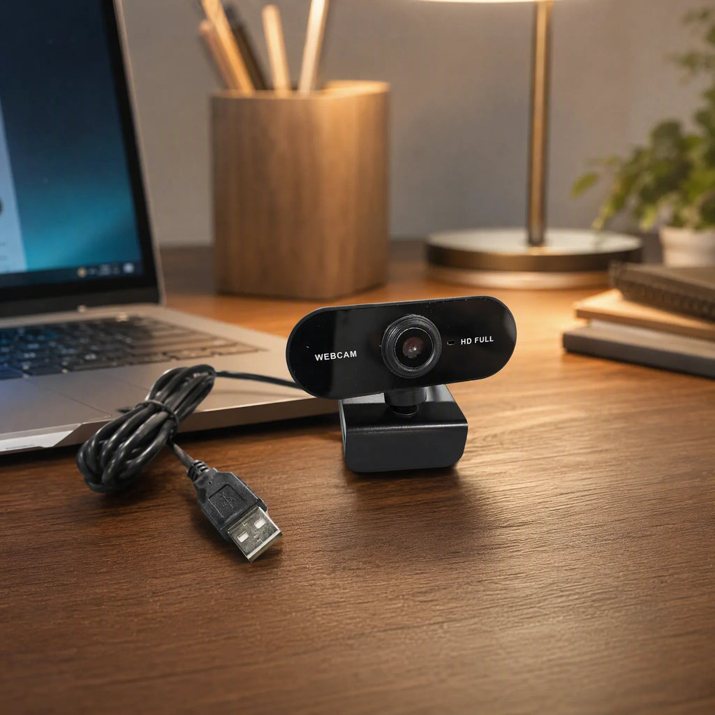 USB Webcam with Microphone for Laptop Desktop, 360° Rotatable Plug-and-Play Camera for Video Calls & Conferences