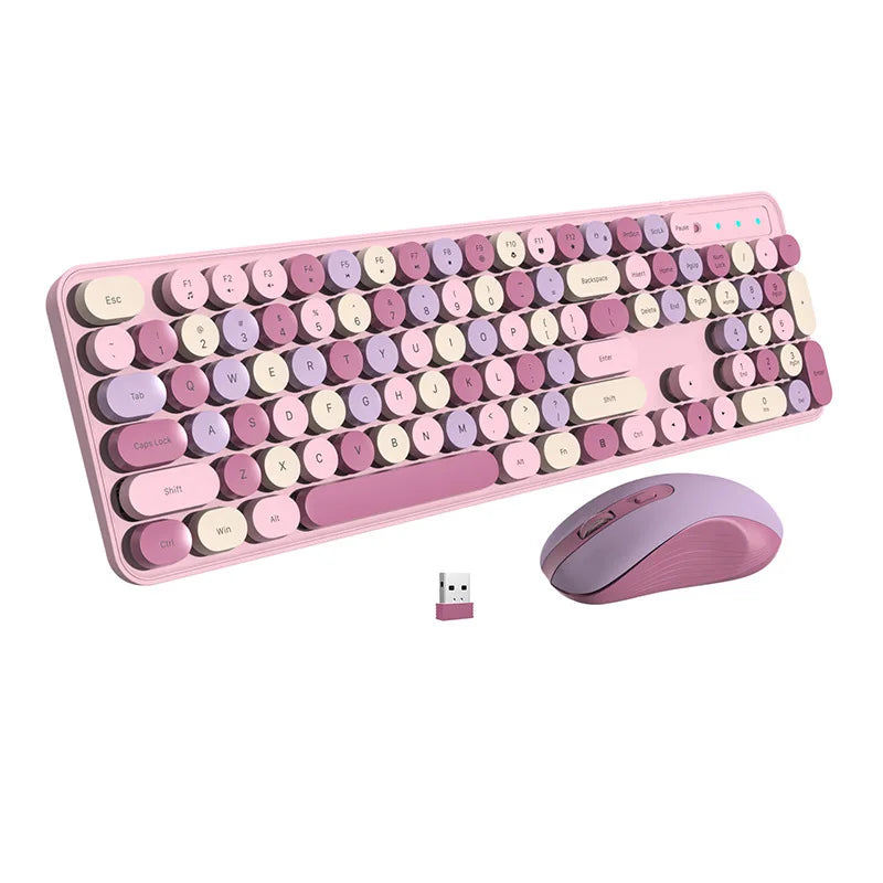AEVYVKV™ Cute Retro Pink Wireless Keyboard & Mouse Set – Silent, 114 Keys, 2.4GHz, Waterproof, Aesthetic Desk | FlipStylez LLC®