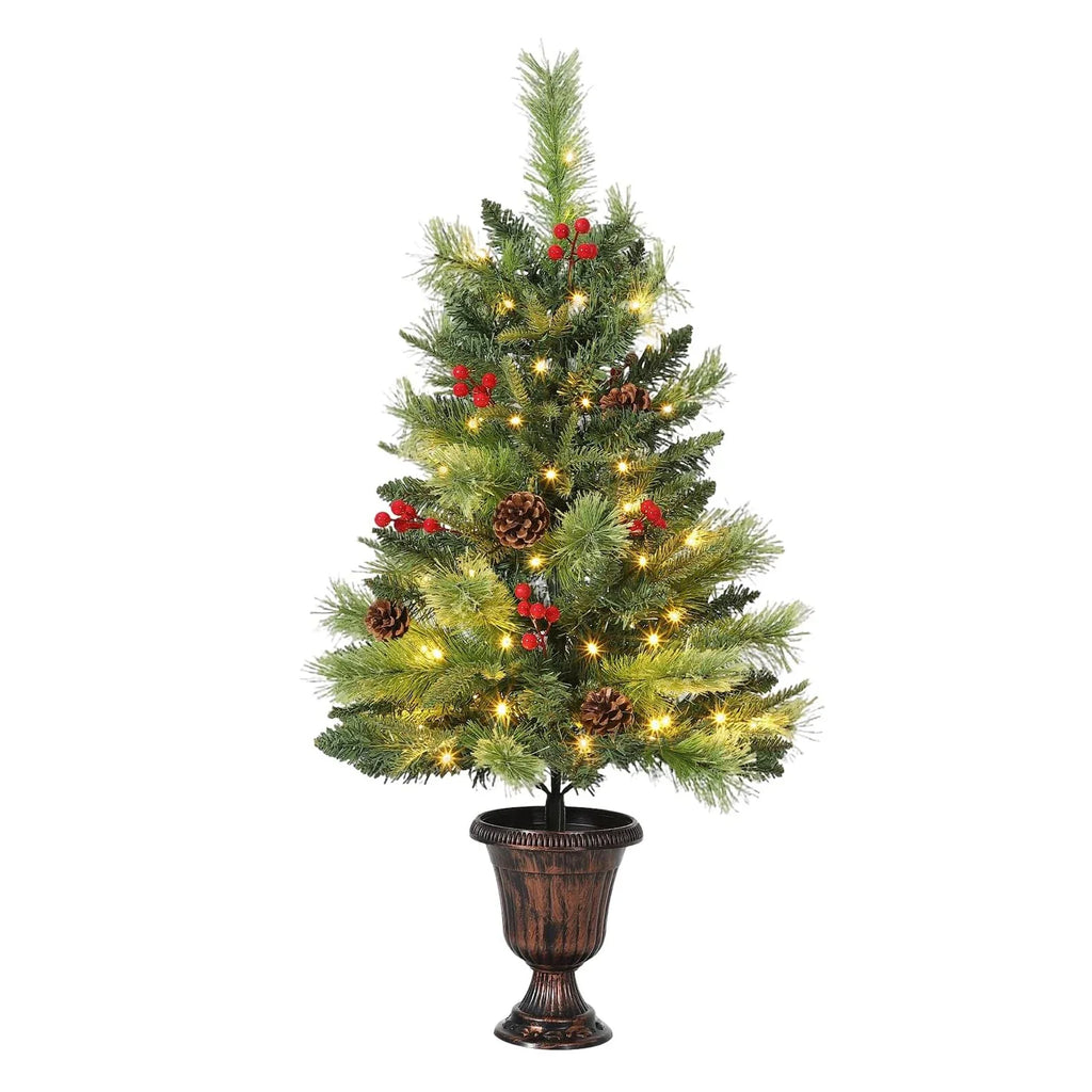 2- 3 Ft Artificial Mini Christmas Tree, Tabletop Christmas Tree with 70 LED Warm Lights, Mini Xmas Tree with Pine Cone for Tabletop, Home, Office, Holiday