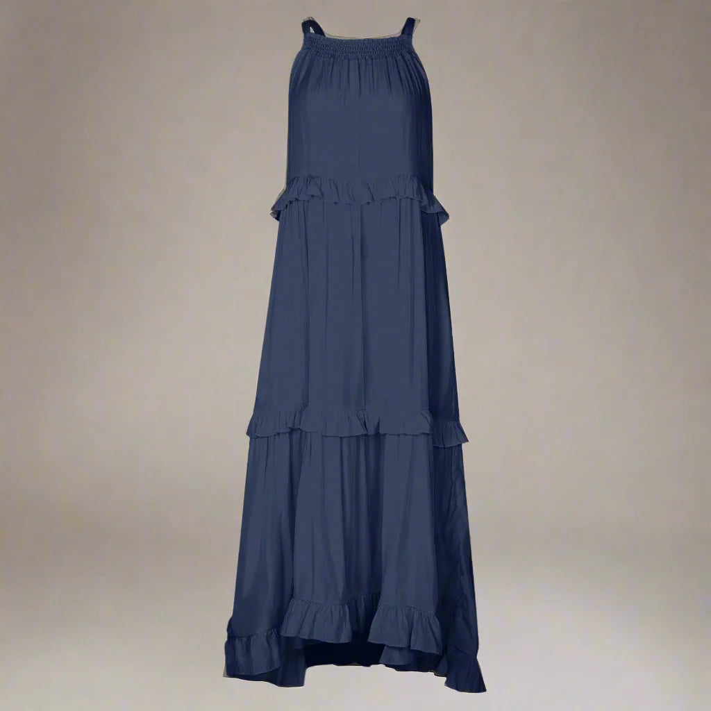 Elegant Apricot Ruffle Maxi Dress