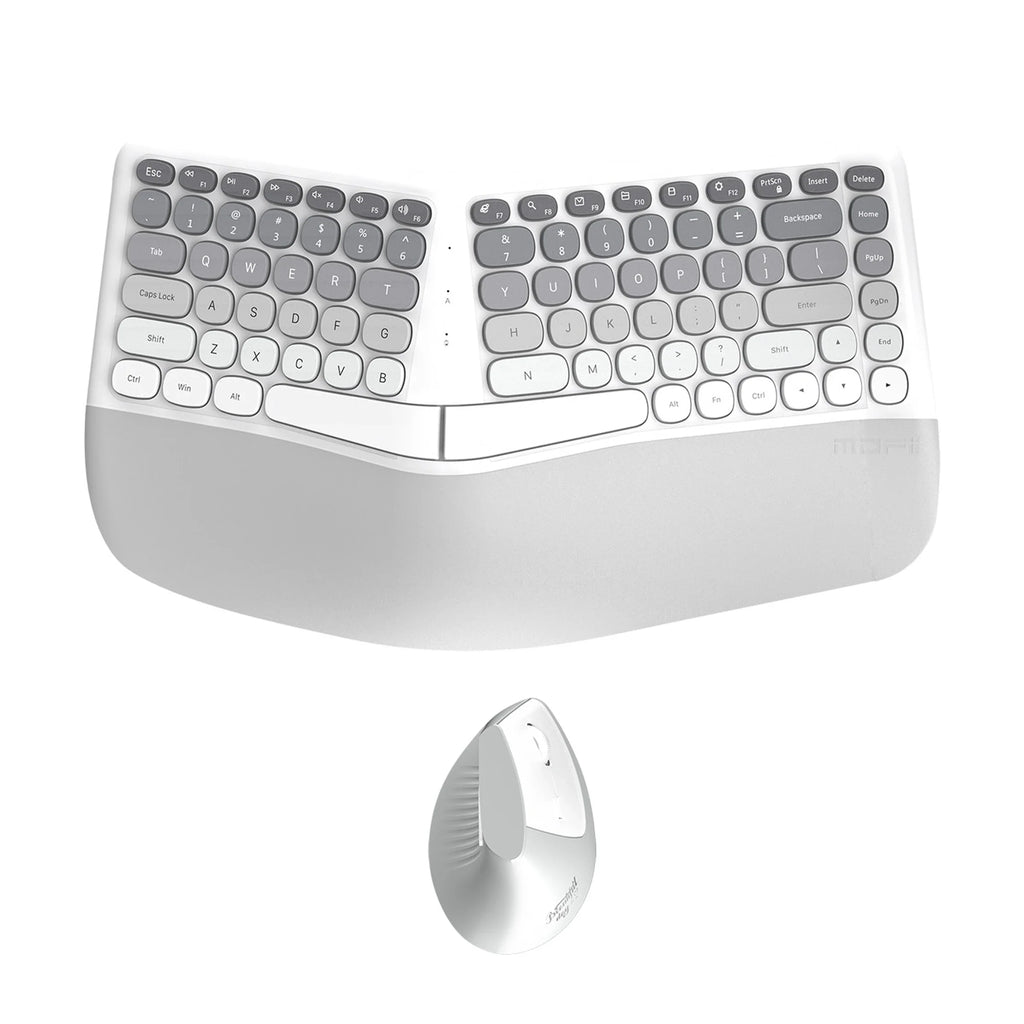 MOFii 1 Set Ergonomic Wireless Keyboard and Mouse Combo, Green Split Design Office Keyboard, 2.4G Wireless Connection, US QWERTY