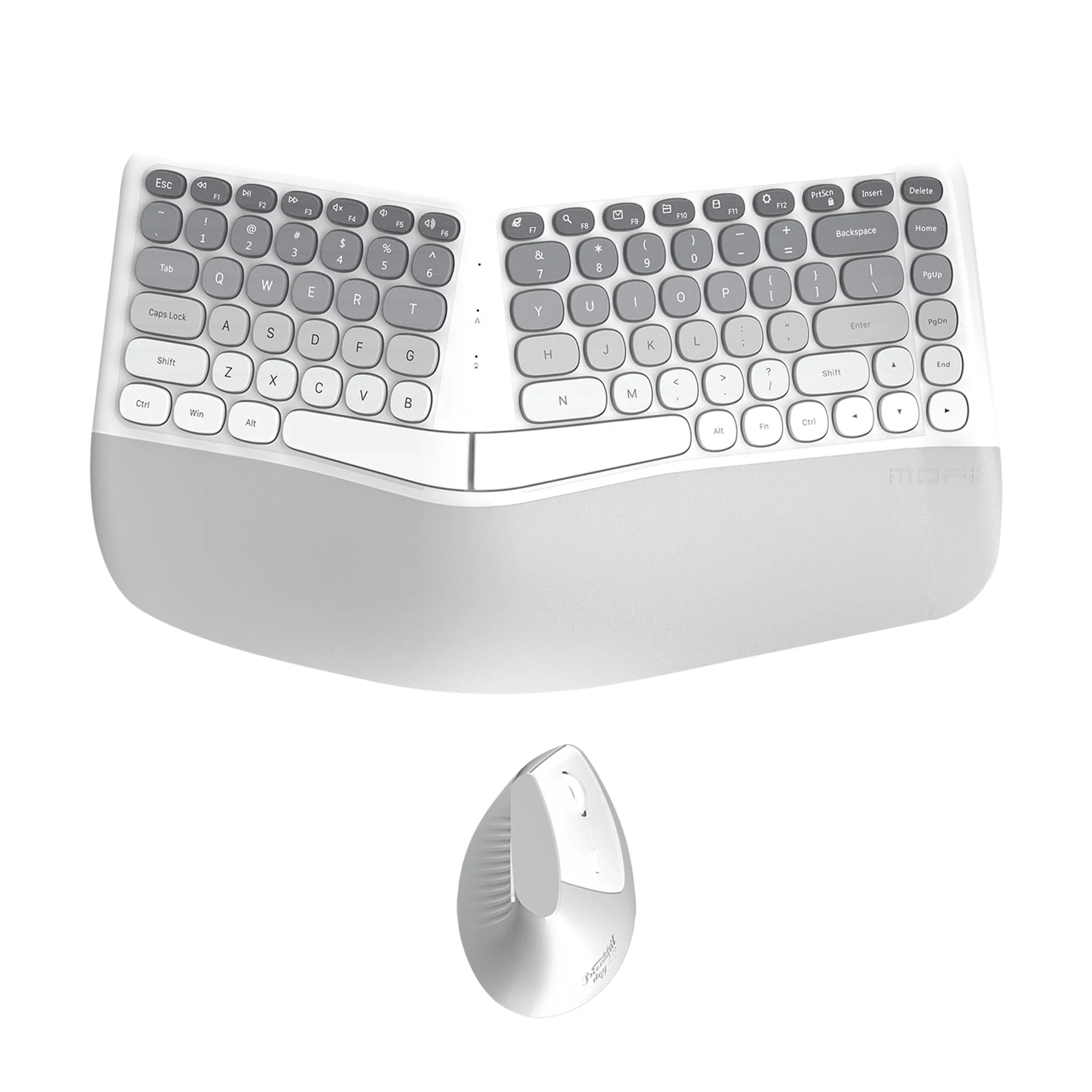 MOFii 1 Set Ergonomic Wireless Keyboard and Mouse Combo, Green Split Design Office Keyboard, 2.4G Wireless Connection, US QWERTY