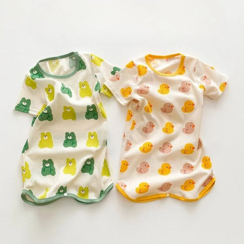 0-3 Years Newborn Ice Silk Thin Sleepwear Print Babysuits