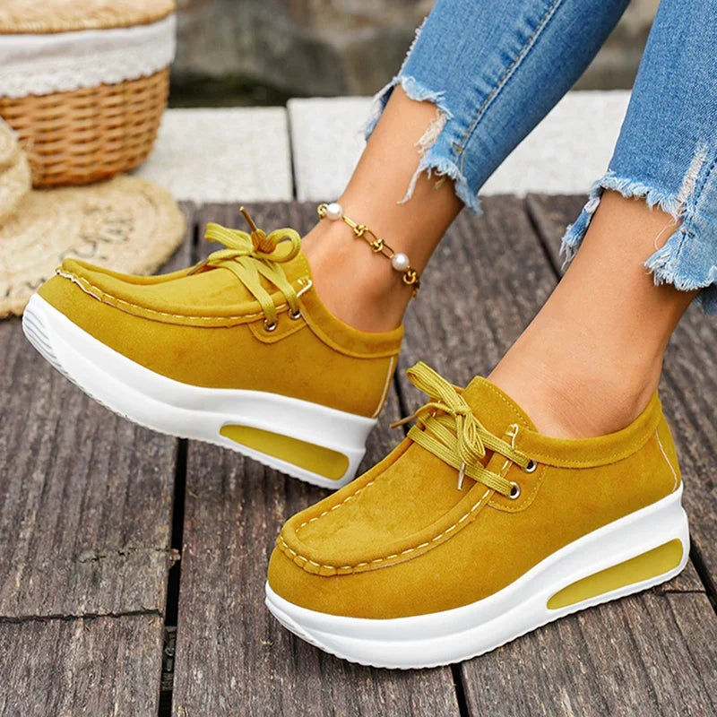 Basic Color Platform Loafers for Women Spring Light Thick Sole Wedge