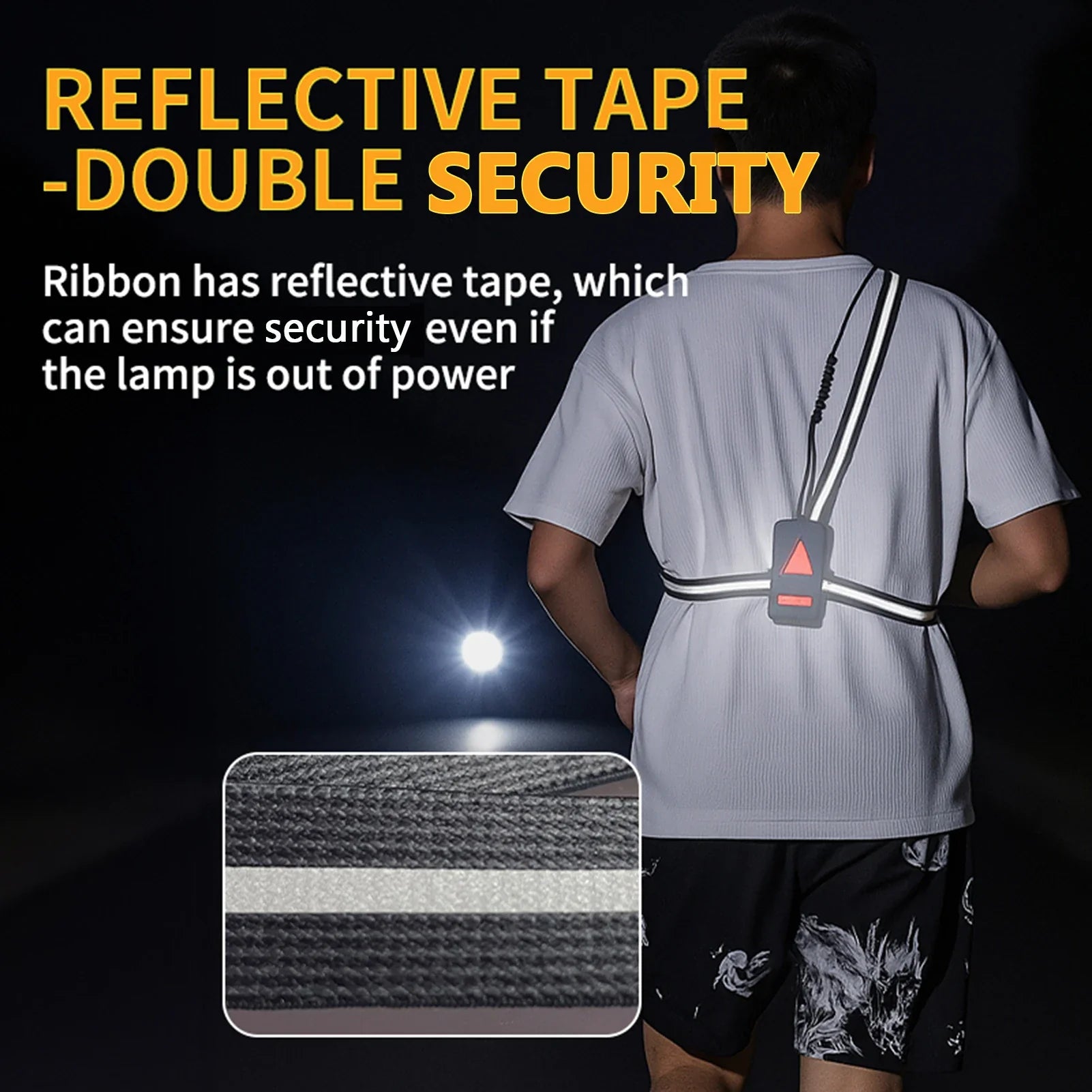 LED Chest Front Multi-Lamp Red Warning USB Rechargeable Night Running Light Triangle Reflective Strap Back Light Backpack Light