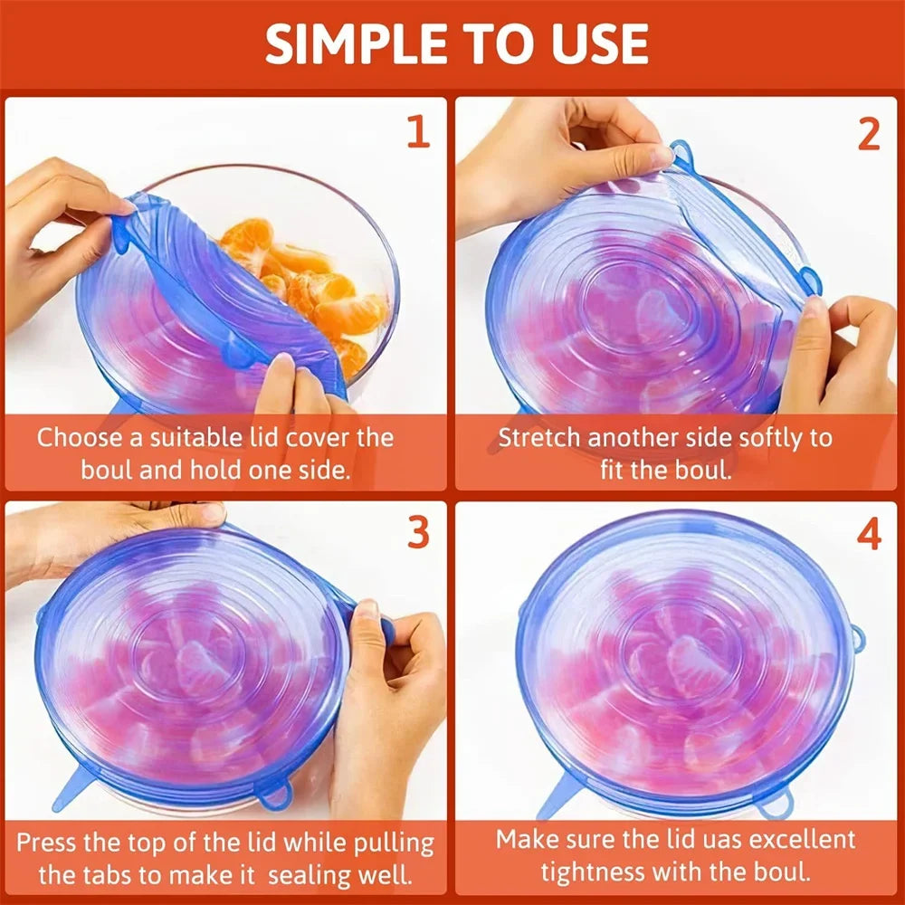 6pcs Food Grade Silicone Preservation Cover Reusable Airtight Food