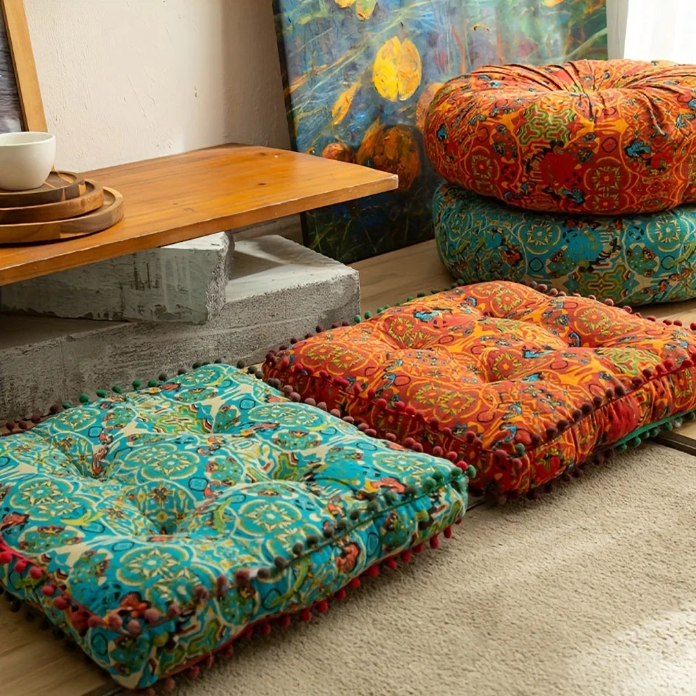 Bohemian Style Square Thickened Floor Pillow, Sofa Cushion - Versatile
