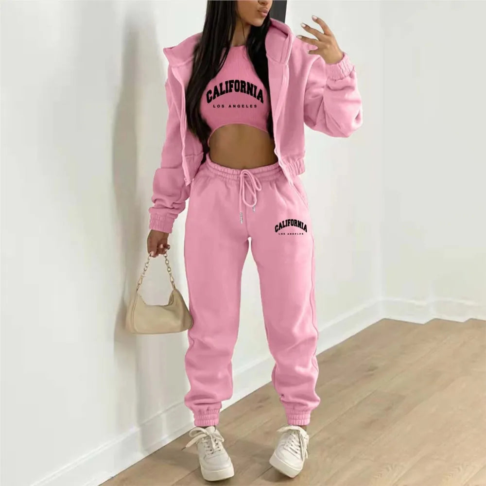 Autumn and Winter New Fleece Hoodie Letter Print Hooded Women's Suit