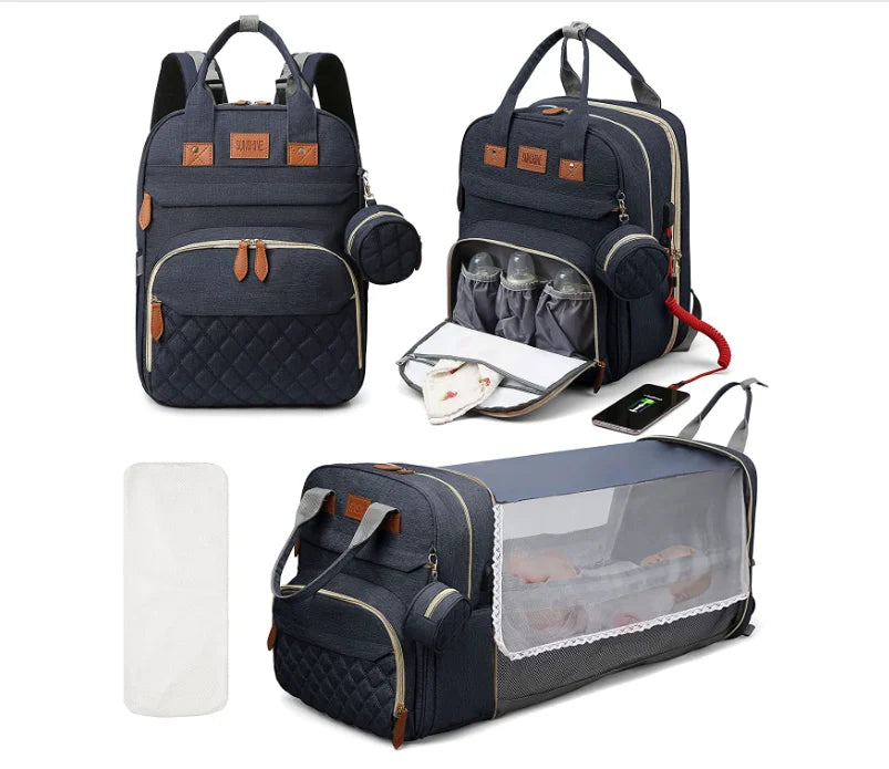3 in 1 Diaper Bag Backpack Foldable Baby Bed Waterproof Travel Bag