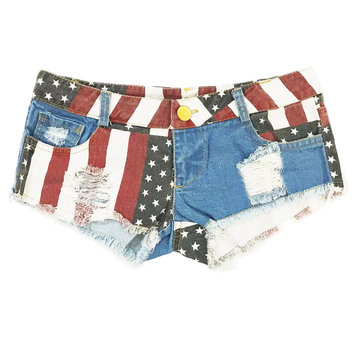 Women's Low-rise American Flag Print Ripped Denim Shorts Jeans Mini Hot  Summer Style