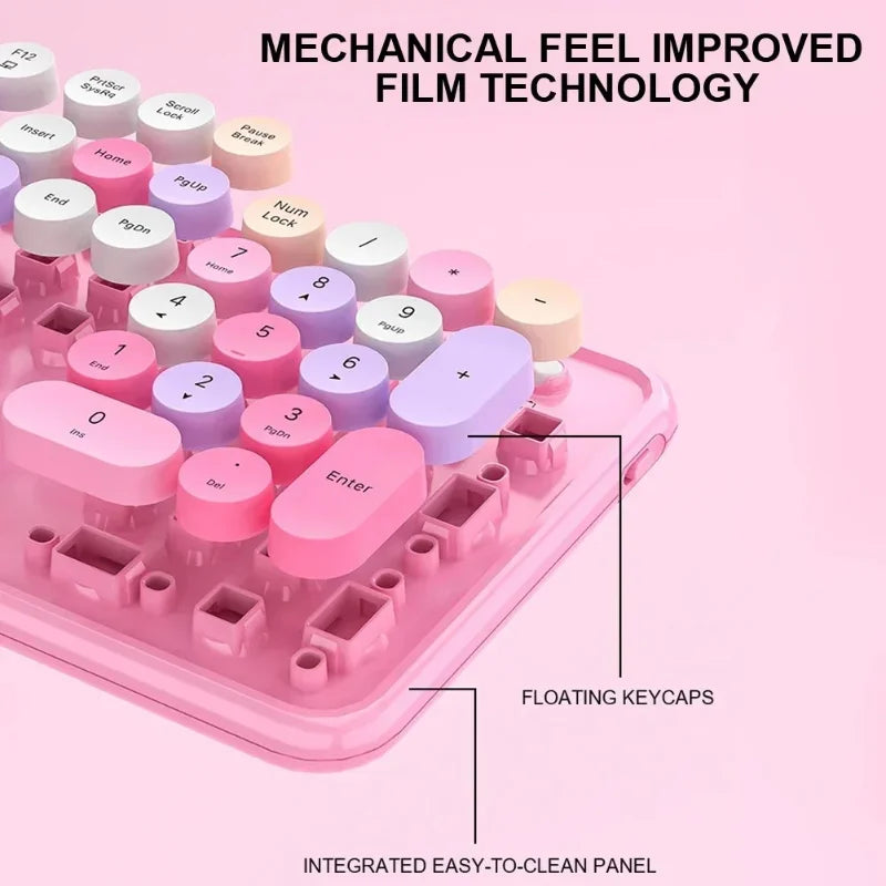 AULA AC306™ Wireless Retro Round Keycap Keyboard & Mouse Set – Silent 2.4G, Pink & Coffee | FlipStylez LLC®