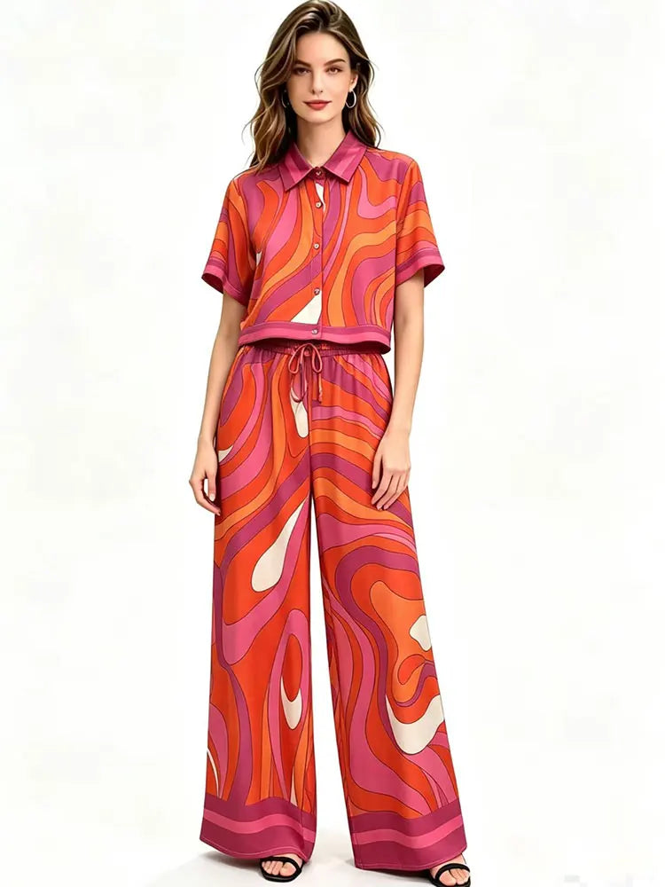 Summer New Fashion Women's Print Suit Lapel Short Sleeve Short Waist