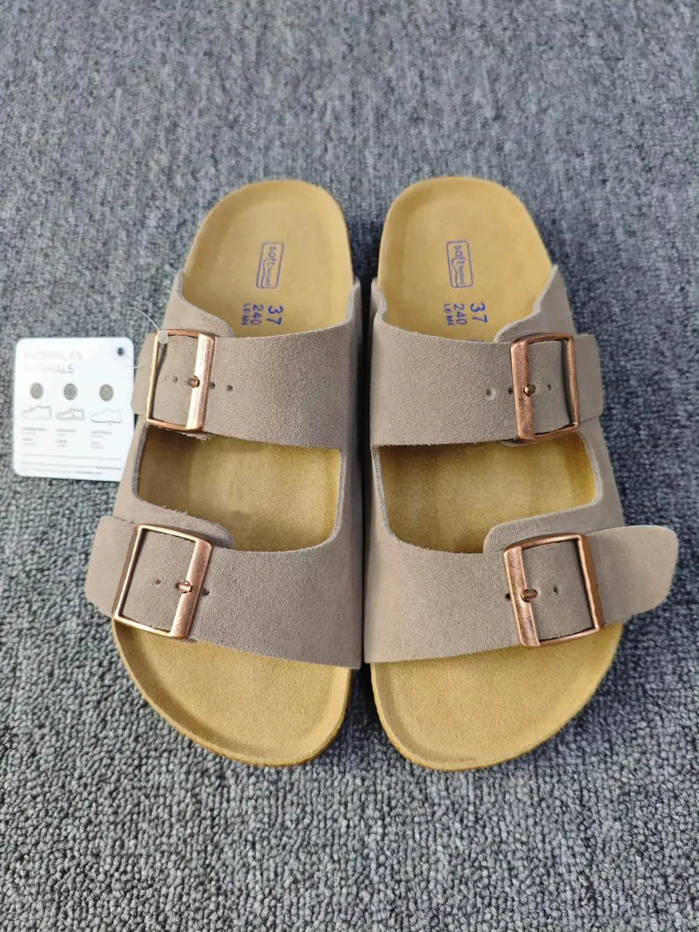Vintage Style Unisex Double Buckle Flat Beach Slide Sandals with Cork Insole – Casual Comfort for Summer