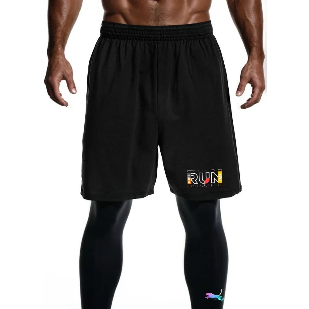 Men's Running Jogging 2 Piece Set Quick Dry Sports Shorts and Compression Tights Athletic Training Wear