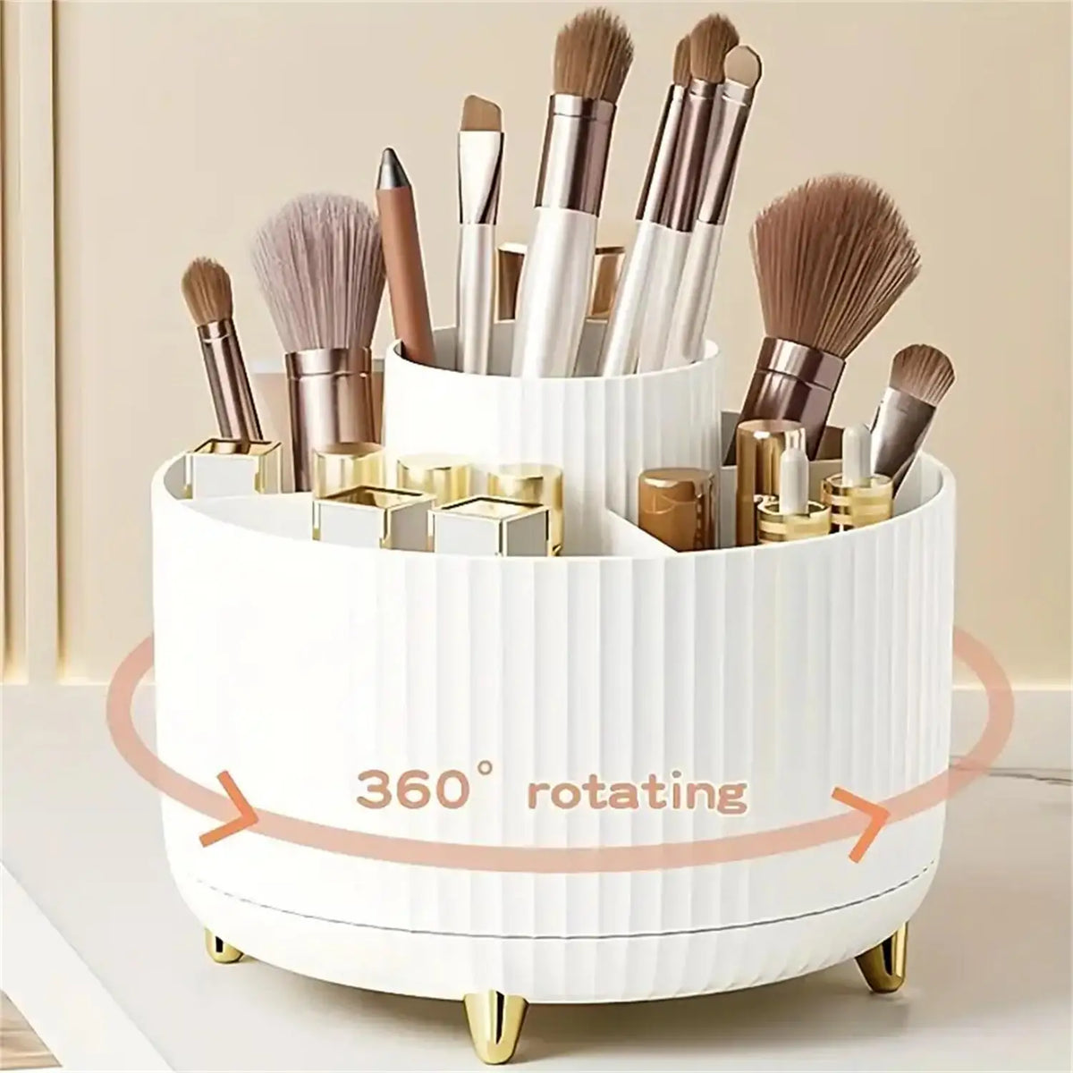 360° Rotating Makeup Organizer - 1pc Plastic Cosmetic Storage with 5