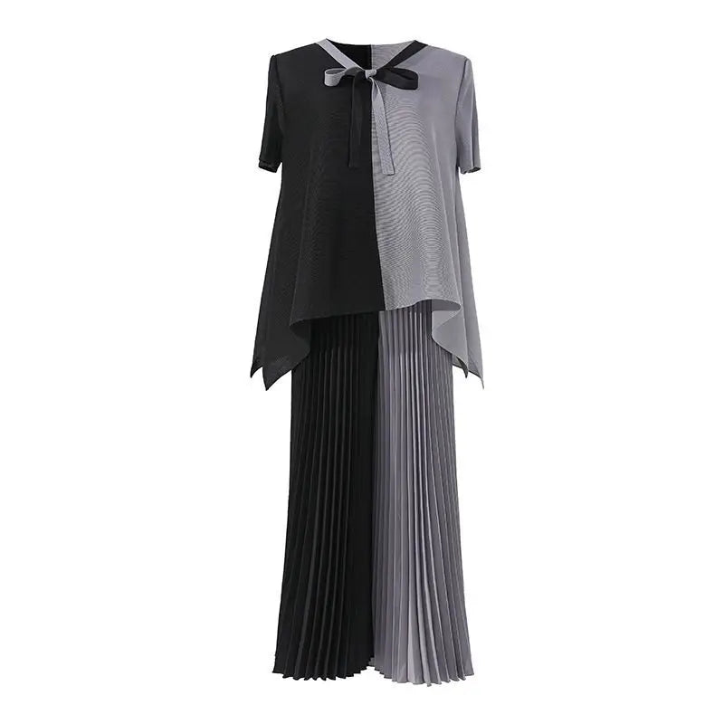 Blouse Pants Suit Women Summer Youthful Pleated Tie-Front Delicate