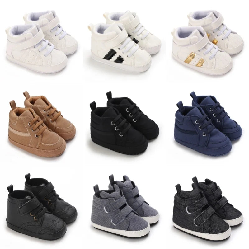 Baby Learning Walk Shoes, Striped PU Sports Shoes for Infants 0-18m