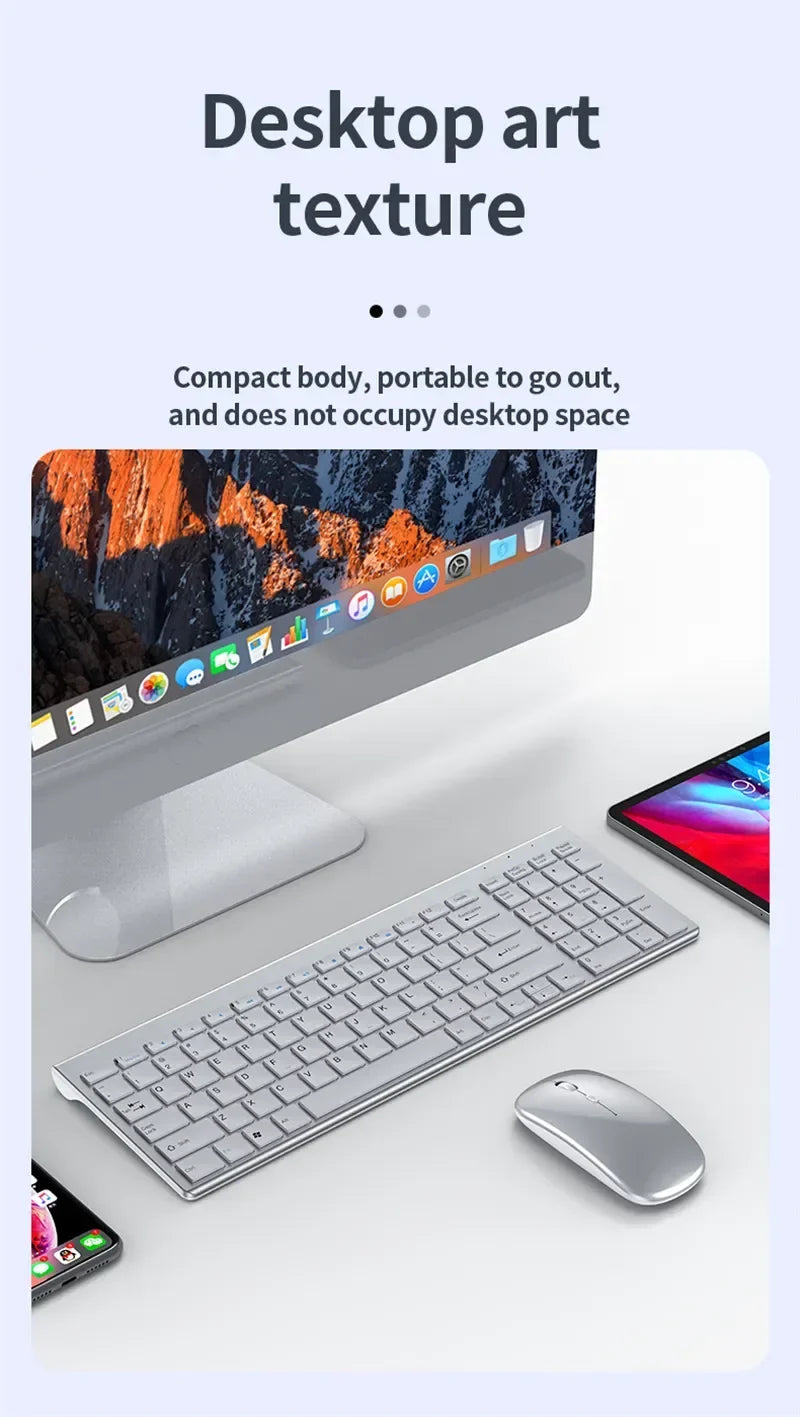 Luxuglow™ Bluetooth 5.0 & 2.4G Wireless Keyboard & Mouse Combo – 109 Keys, Tri-Mode, Scissor-Switch, 200H Battery, 30-Day Charge, Multi-Device, Silver, Black & Sets | FlipStylez LLC®