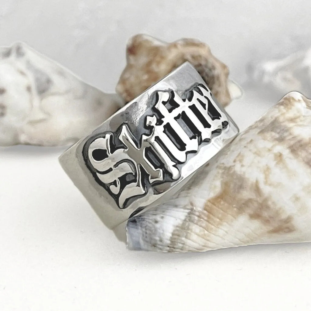 12MM Men' Gothic Rings Personalized Old English Hip-Hop Name Ring
