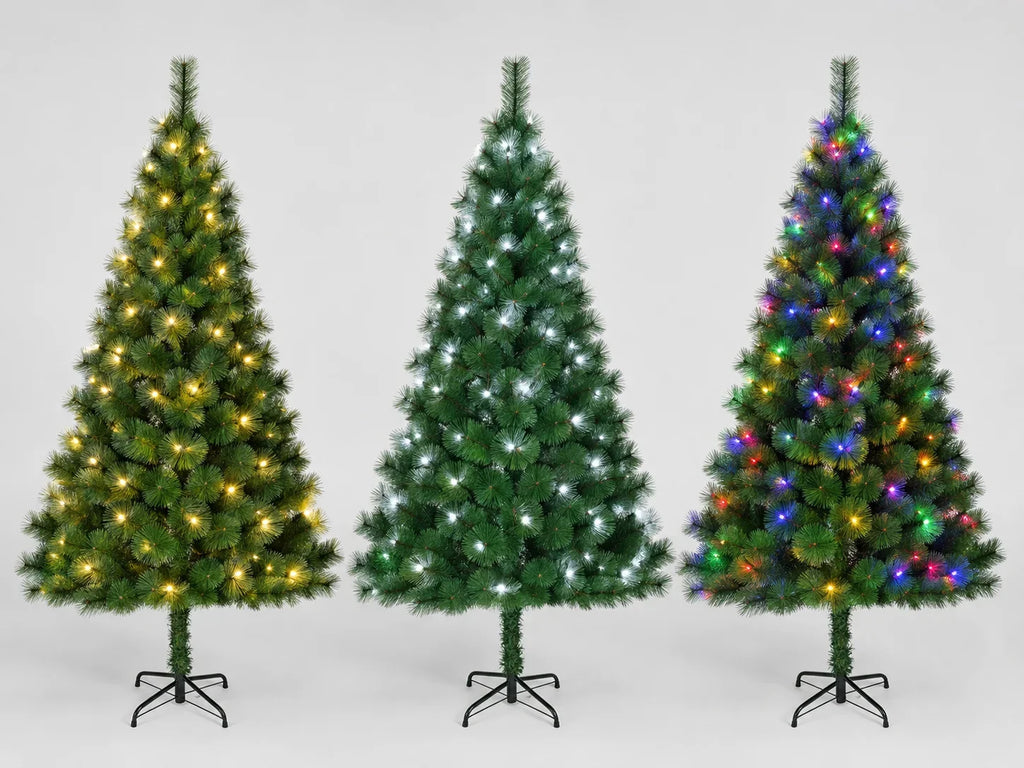 Artificial Christmas Tree 120-210cm PET Pine Needle Xmas Tree Optional USB Warm White Cool White Multicolor Lights Metal Stand