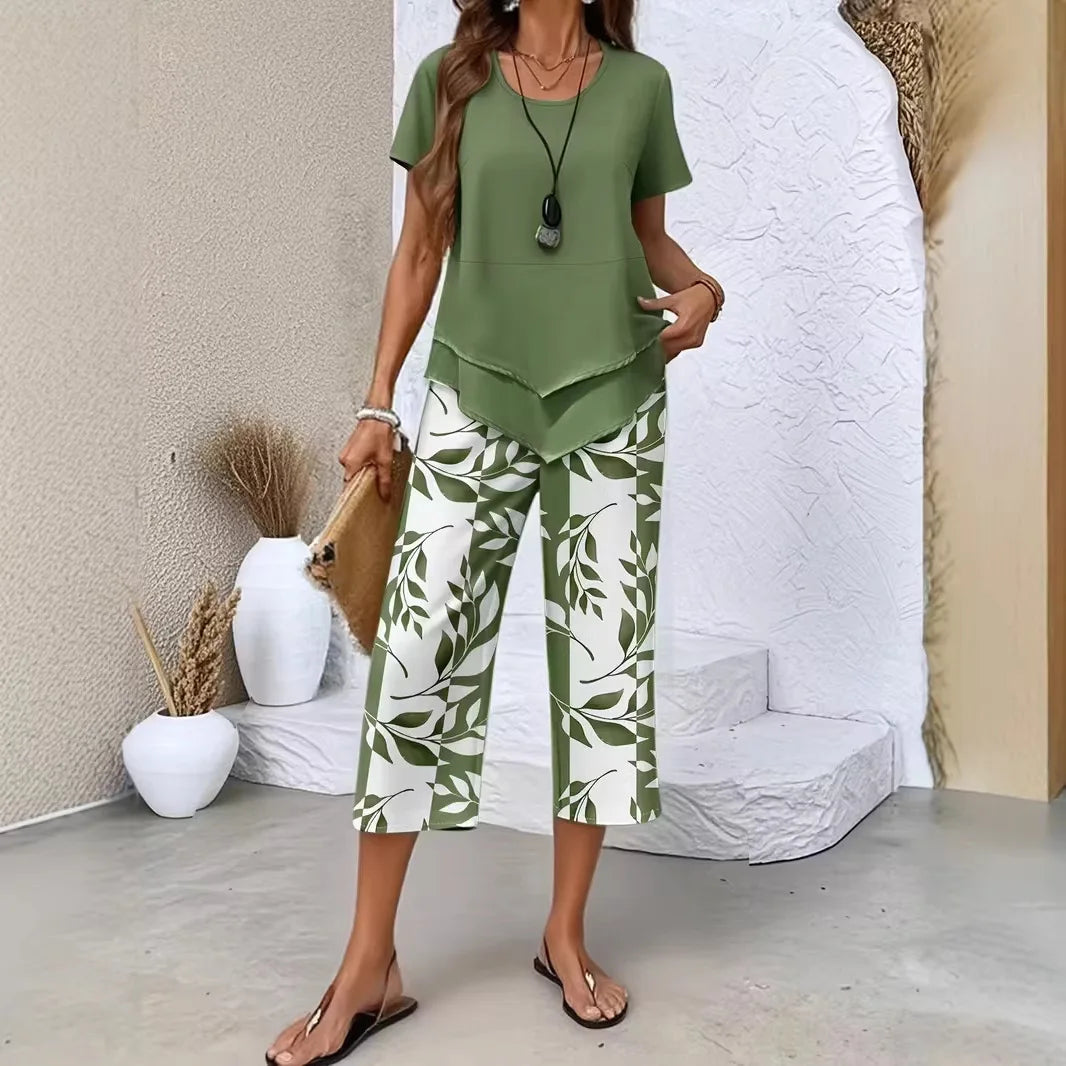New Loose and Fashionable Spring/summer Printed Top and Pants Set