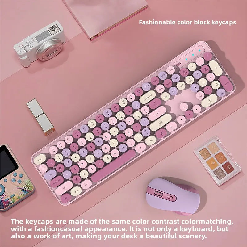 AEVYVKV™ Cute Retro Pink Wireless Keyboard & Mouse Set – Silent, 114 Keys, 2.4GHz, Waterproof, Aesthetic Desk | FlipStylez LLC®